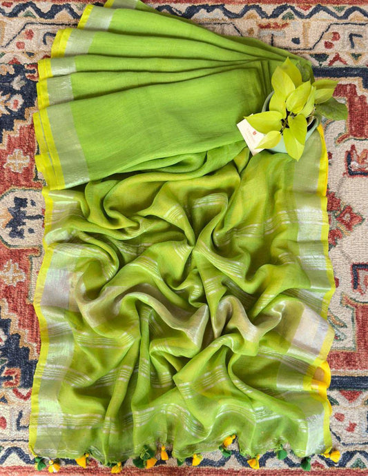 Tulsi Tara Green Linen Saree