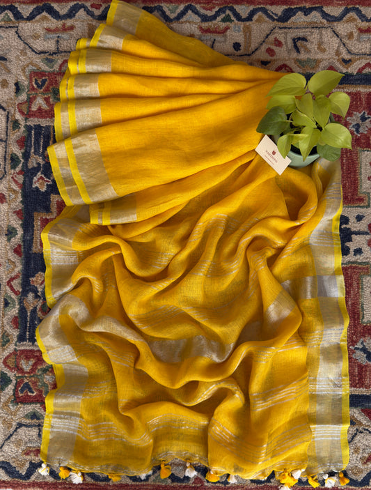 Marigold Yellow Linen Saree