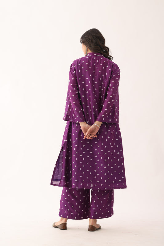 Jamuni Purple Bandhani Chanderi silk Suit Set