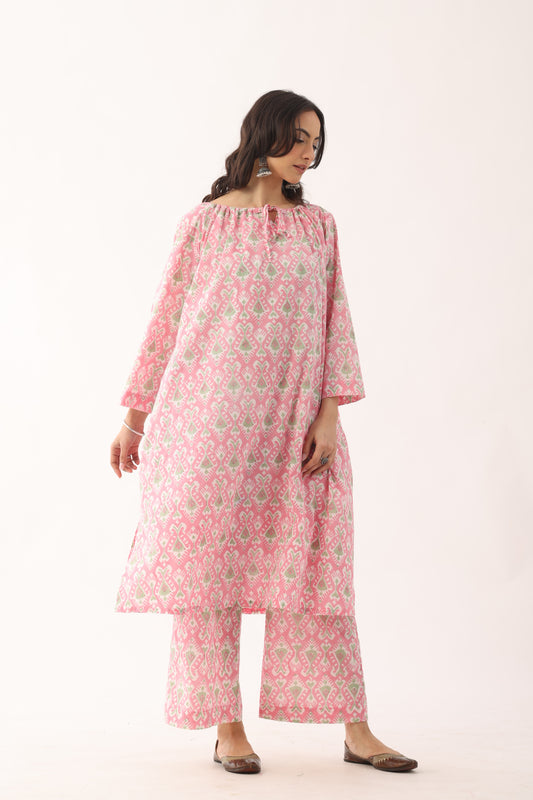 Blush Pink Sanganeri Organic Cotton Loose fit Suit set