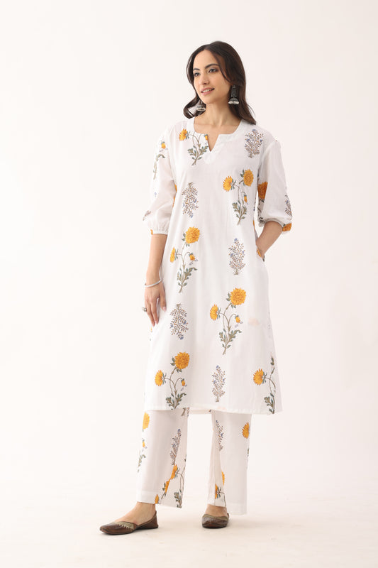 White Printed Organic Cotton Suit set