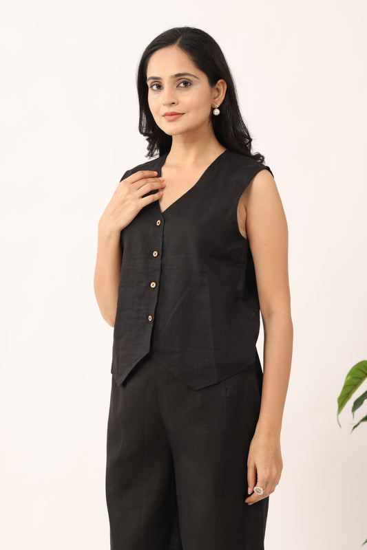 Ink Black Handloom Linen Coord set