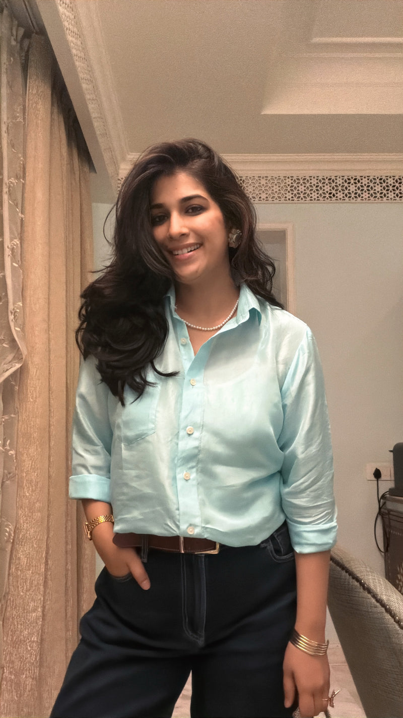 Aqua Blue silk shirt