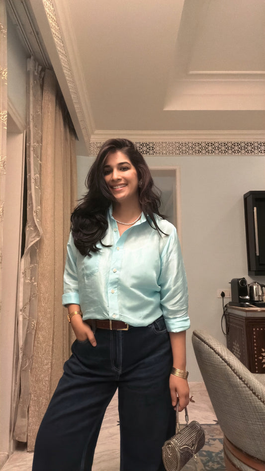 Aqua Blue silk shirt