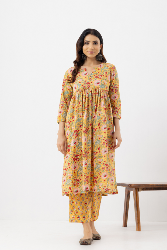 Yellow Block printed suit set