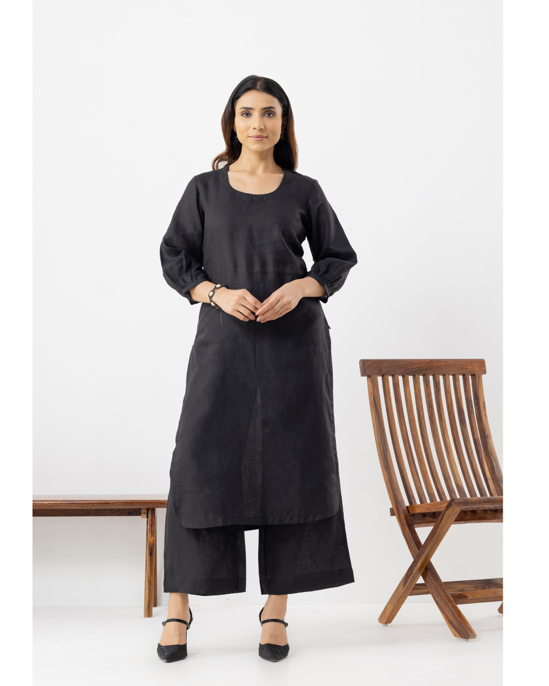 Solid Black Linen Suit