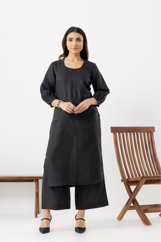 Solid Black Linen Suit