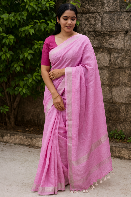 Pink Blush Linen saree