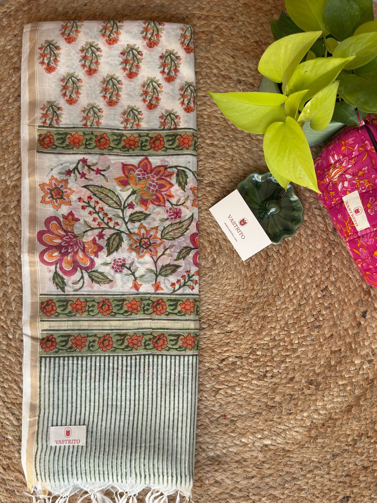 Chanderi Silk Handblock Dupatta