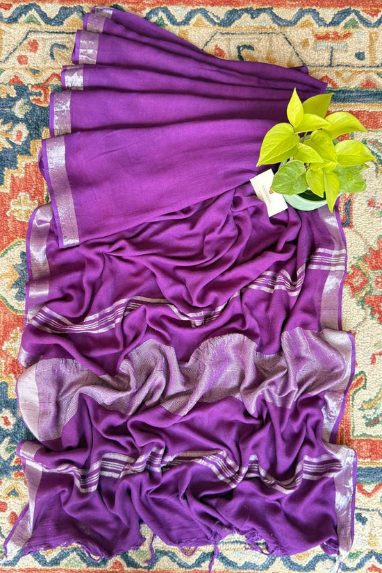 Purple Cotton Linen Saree