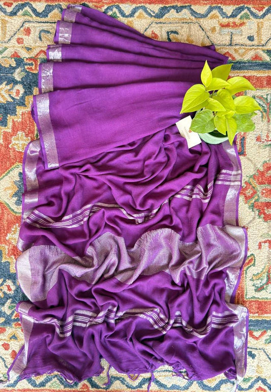 Purple Cotton Linen Saree