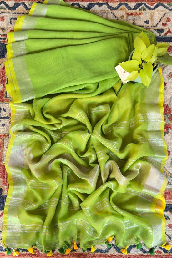 Tulsi Tara Green Linen Saree