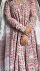 Pink Floral Hand Block Print Cotton Anarkali Kurta Pant Dupatta Set