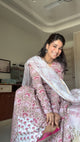 Pink Floral Hand Block Print Cotton Anarkali Kurta Pant Dupatta Set