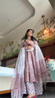 Pink Floral Hand Block Print Cotton Anarkali Kurta Pant Dupatta Set