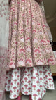 Pink Floral Hand Block Print Cotton Anarkali Kurta Pant Dupatta Set