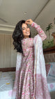 Pink Floral Hand Block Print Cotton Anarkali Kurta Pant Dupatta Set