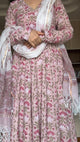 Pink Floral Hand Block Print Cotton Anarkali Kurta Pant Dupatta Set