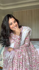 Pink Floral Hand Block Print Cotton Anarkali Kurta Pant Dupatta Set