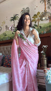 Blush Pink Bandhani Saree for Women