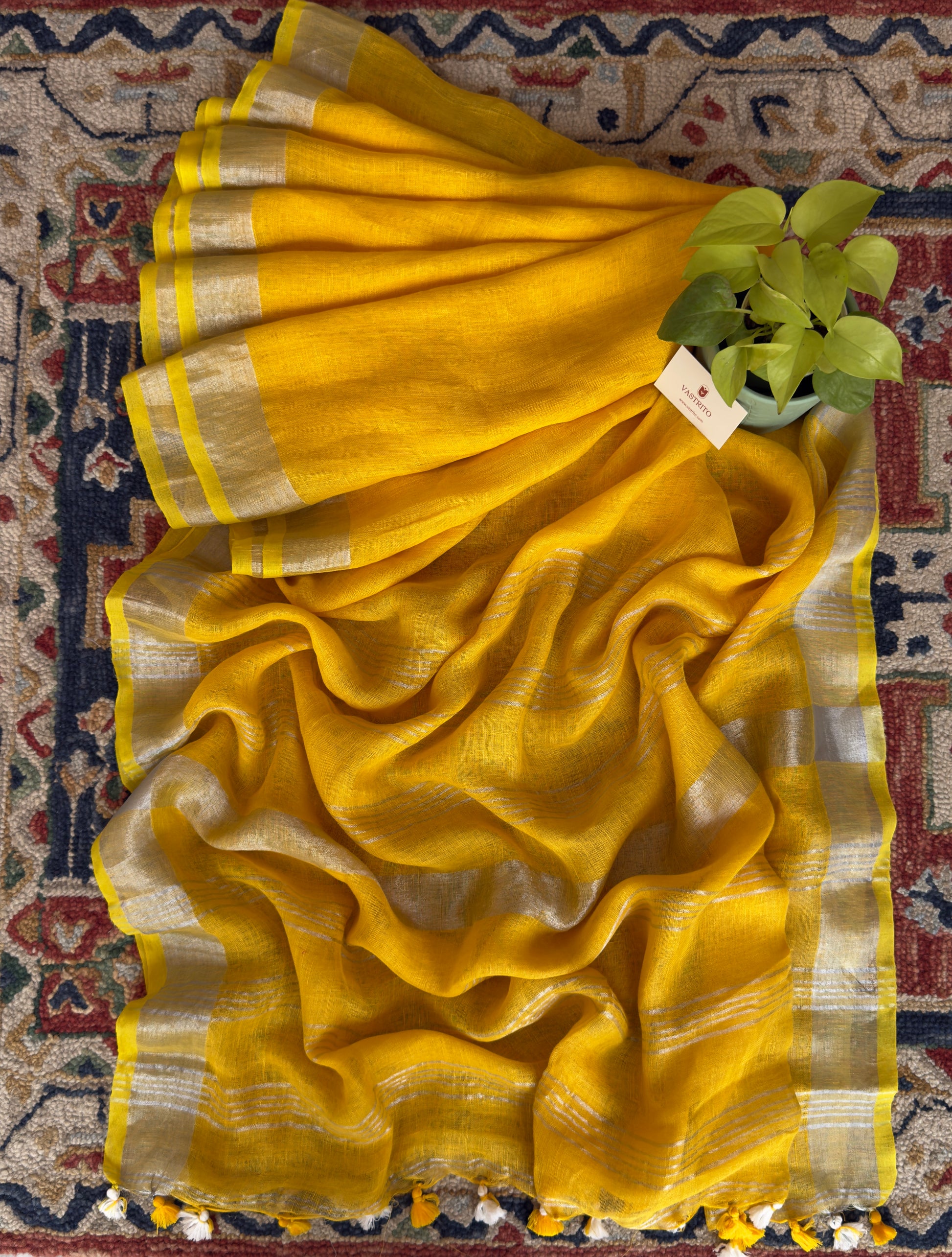 Marigold Yellow Linen Saree