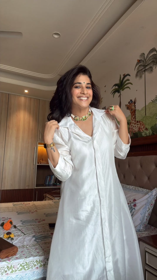 Classic Pearl White Silk Kurta Set