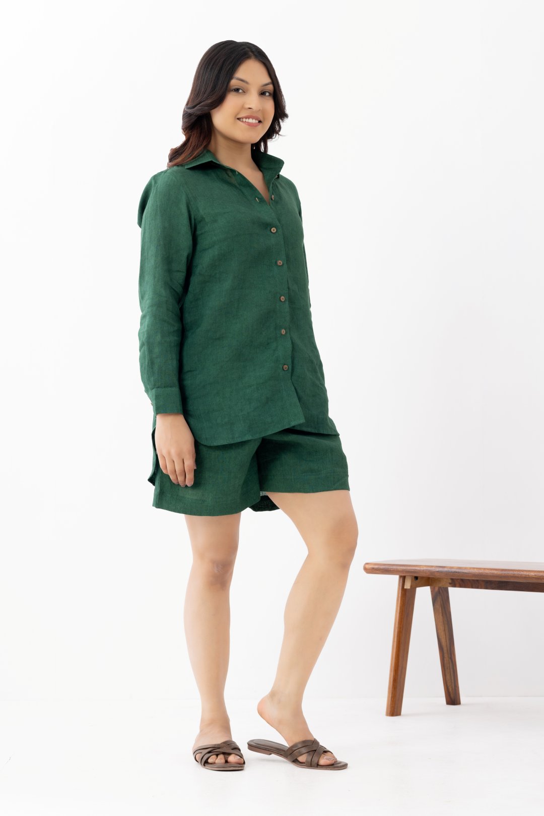 Bottle Green Linen Co-ord Set