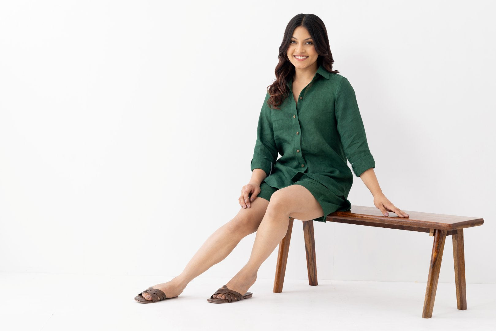 Bottle Green Linen Co-ord Set