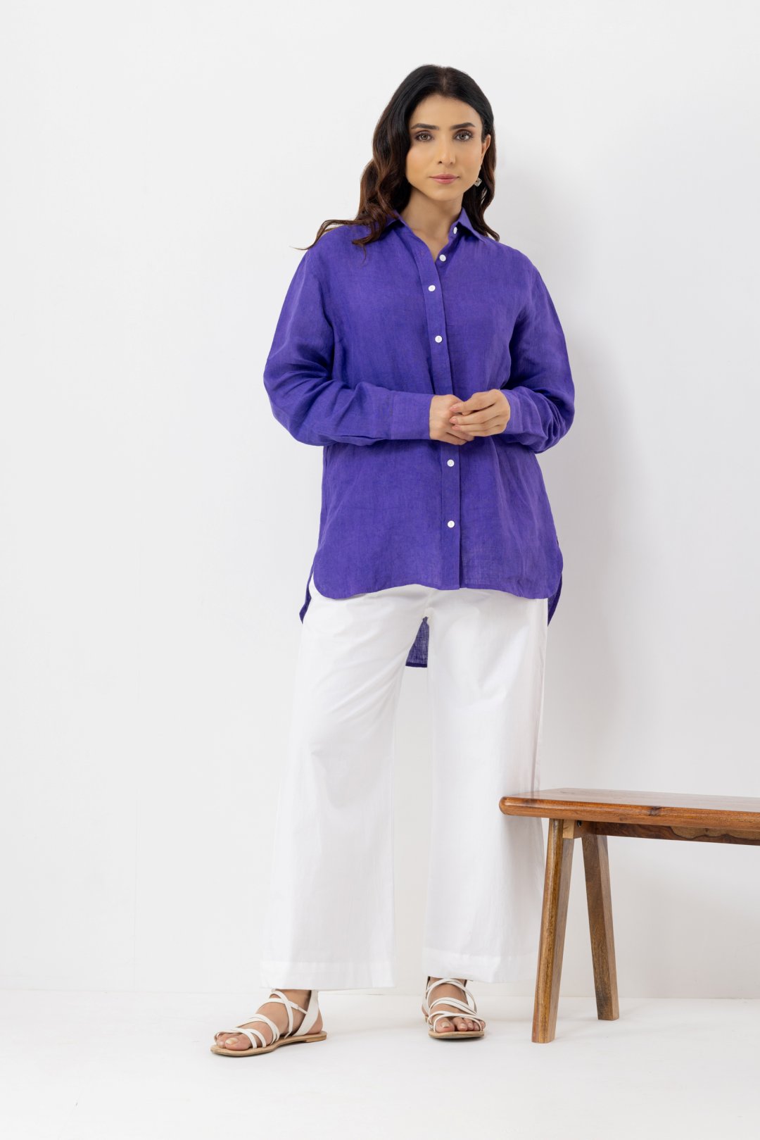 Pure Linen Fabric Purple coords set contains a full sleeves collar shirt