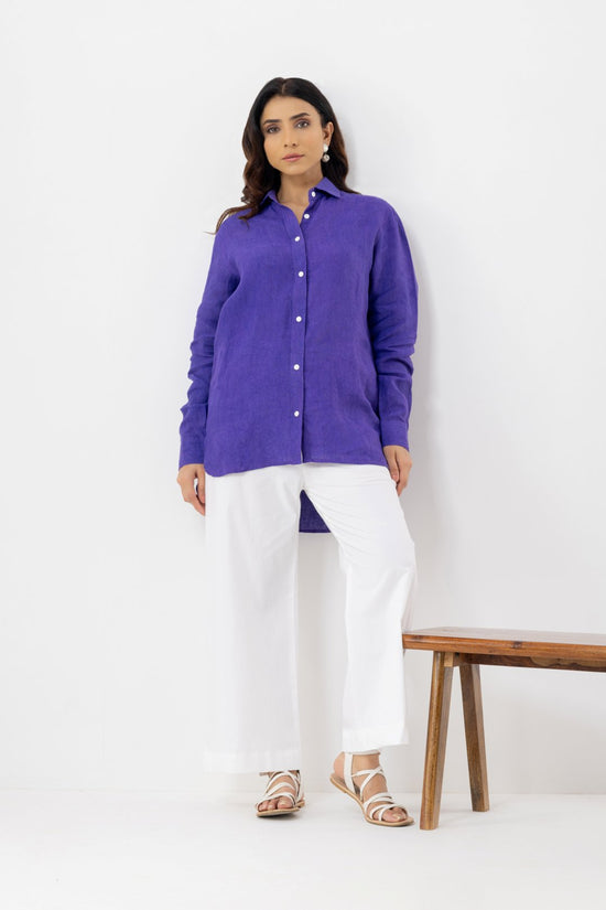 Pure Linen Fabric Purple coords set contains a full sleeves collar shirt