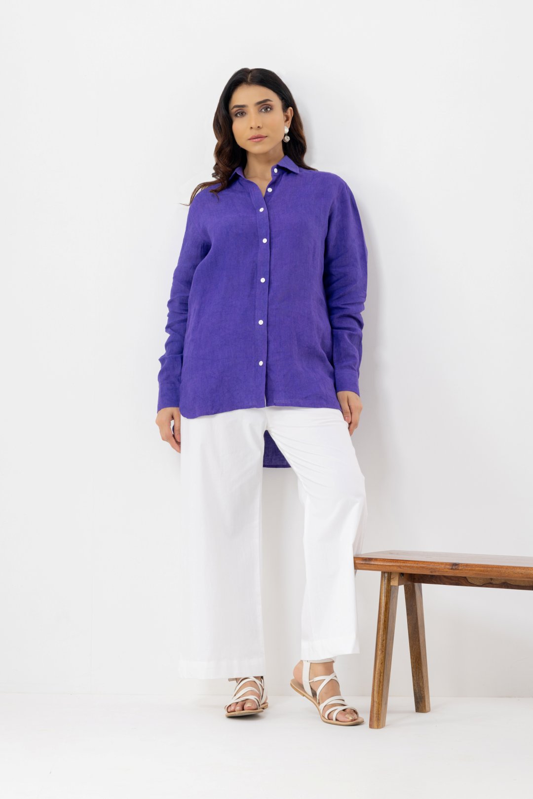 Pure Linen Fabric Purple coords set contains a full sleeves collar shirt