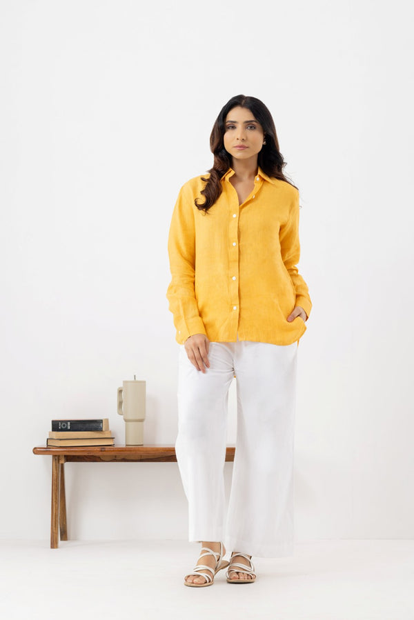 Sunflower Yellow handloom Linen Shirt