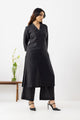 Ink Black Pure linen V NeckSuit Set