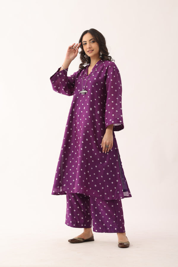 Jamuni Purple Bandhani Chanderi silk Suit Set