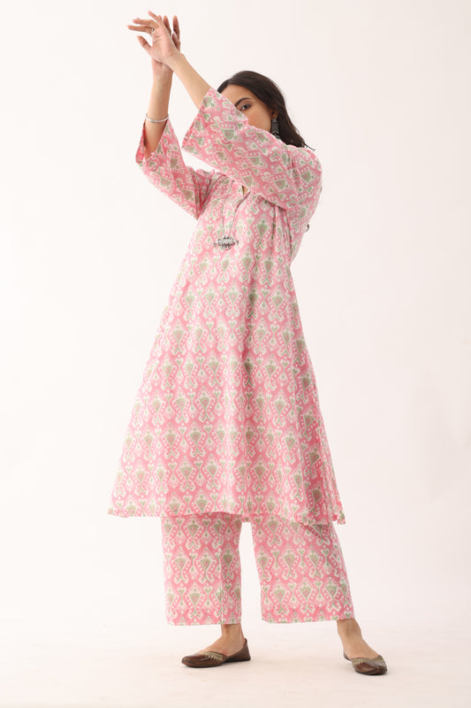 Blush Pink Sanganeri Organic Cotton  A line Suit set