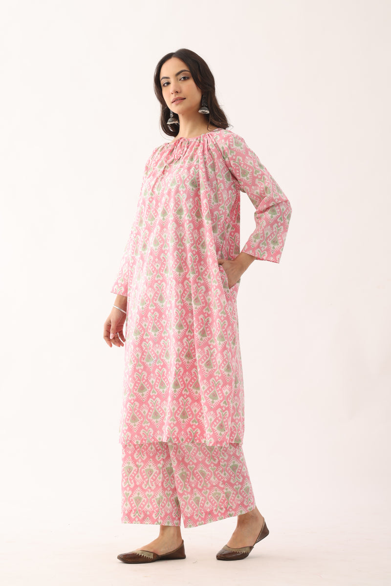 Blush Pink Sanganeri Organic Cotton Loose fit  Suit set