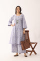Floral Lavender Sanganeri Organic Cotton A Line Suit Set