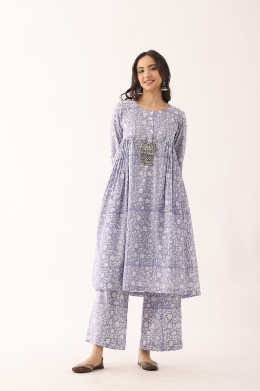 Floral Lavender Sanganeri Organic Cotton Suit Set