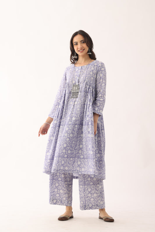 Floral Lavender Sanganeri Organic Cotton Suit Set