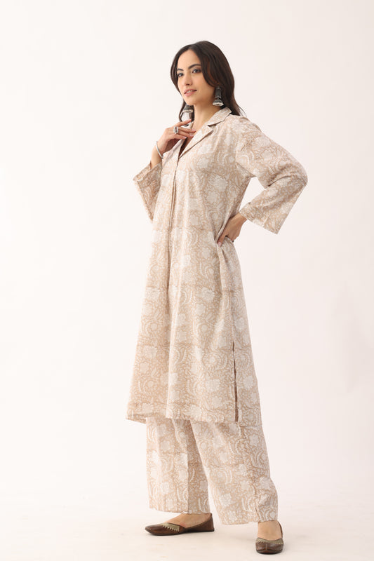 Chandan Brown Sanganeri Organic Cotton Suit set