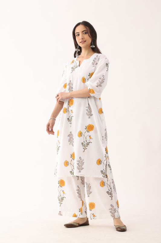 White Printed Organic Cotton Suit set