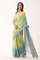 Green Blue Bandhani Handloom Linen Saree