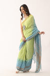 Green Blue Bandhani Handloom Linen Saree