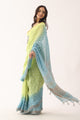 Green Blue Bandhani Handloom Linen Saree
