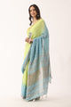 Green Blue Bandhani Handloom Linen Saree