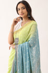 Green Blue Bandhani Handloom Linen Saree