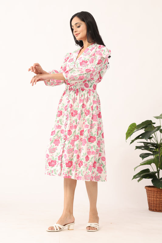 Floral Pink Cotton Dress