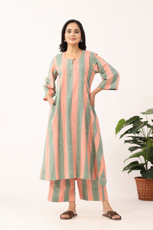 Pastel Strip Sanganeri Organic Cotton Suit Set