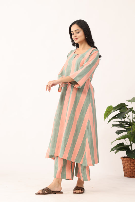 Pastel Strip Sanganeri Organic Cotton Suit Set