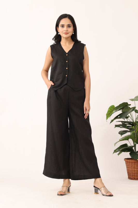 Ink Black Handloom Linen Coord set